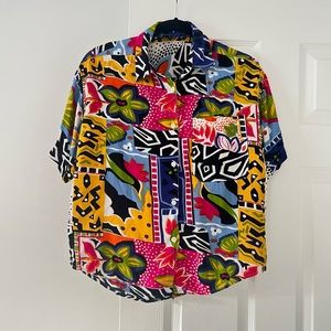 FIORI resort tropical print rainbow camp shirt size medium